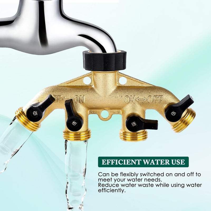 Dalmbox Garden Hose Splitter 4 Way, Water Hose Splitter, 3/4" Heavy-Duty Brass Garden Hose Splitter, Includes 9 Rubber Washers & Teflon Tape(2 pack) - Image 4
